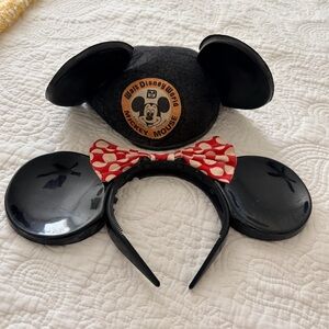 Vintage Set Walt Disney World Mickey Mouse Ears Hat & Minnie Bow Headband 1970’s